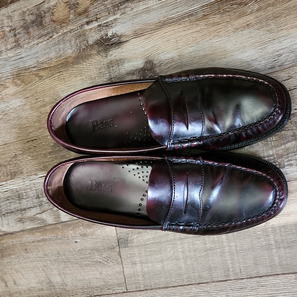 Bass Mens Walton Burgundy Wine Penny Loafers SZ 9.5 Office Preppy Business - Picture 2 of 11